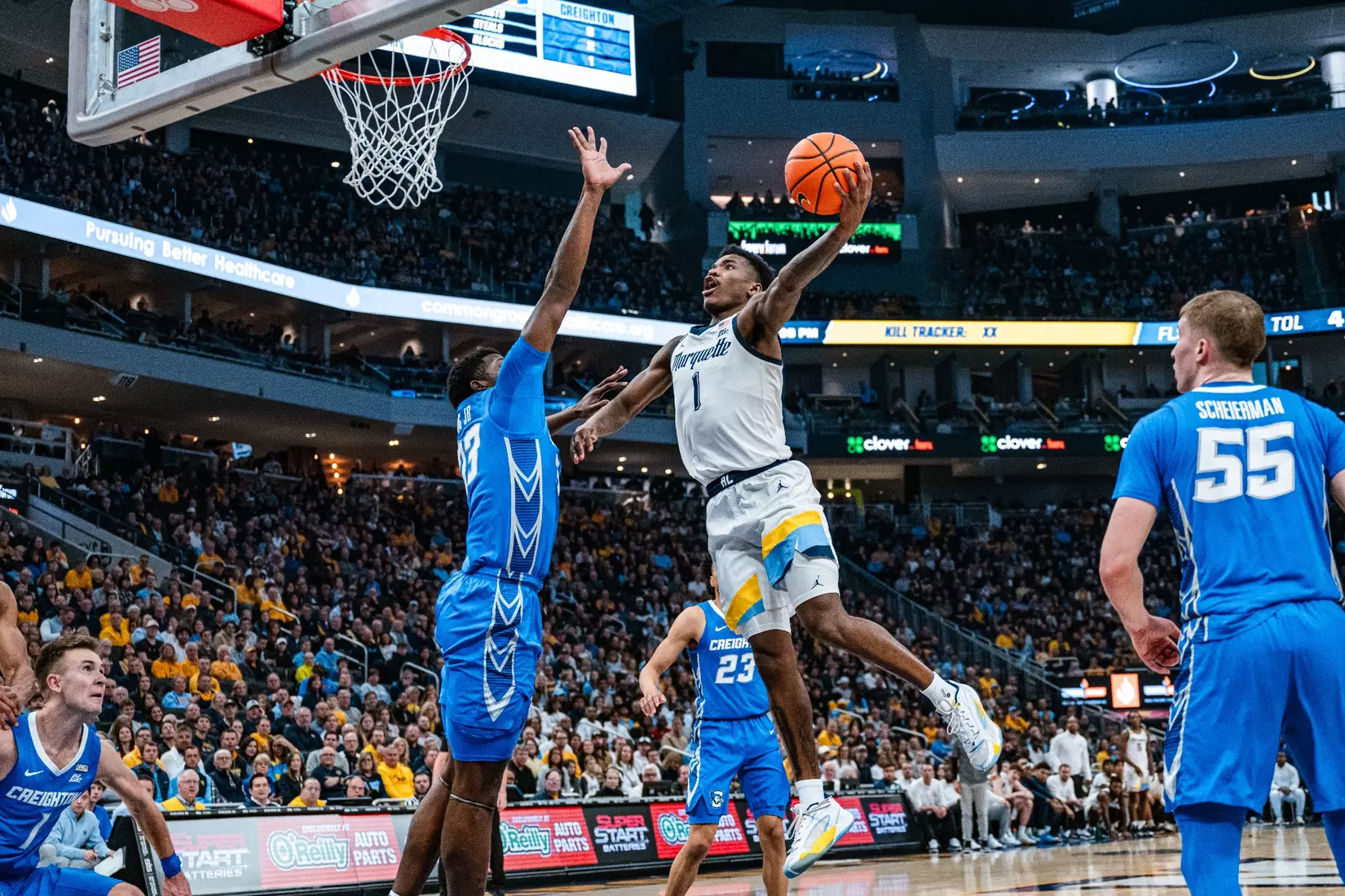 No. 10 Marquette Men's Basketball Defeats No. 22 Creighton 72-67 on December 30th, 2023 at Fisrev Forum in Milwaukee, WI