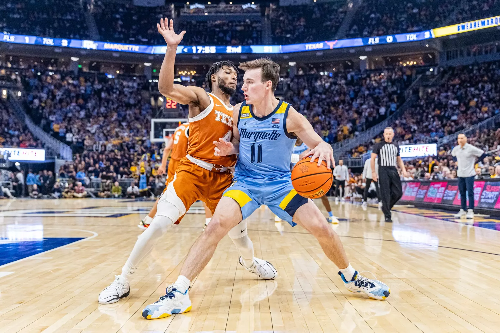 #8 Marquette Basketball defeats University of Texas 86-65 at Fiserv Forum on Wednesday December 6, 2023 in Milwaukee, WI.