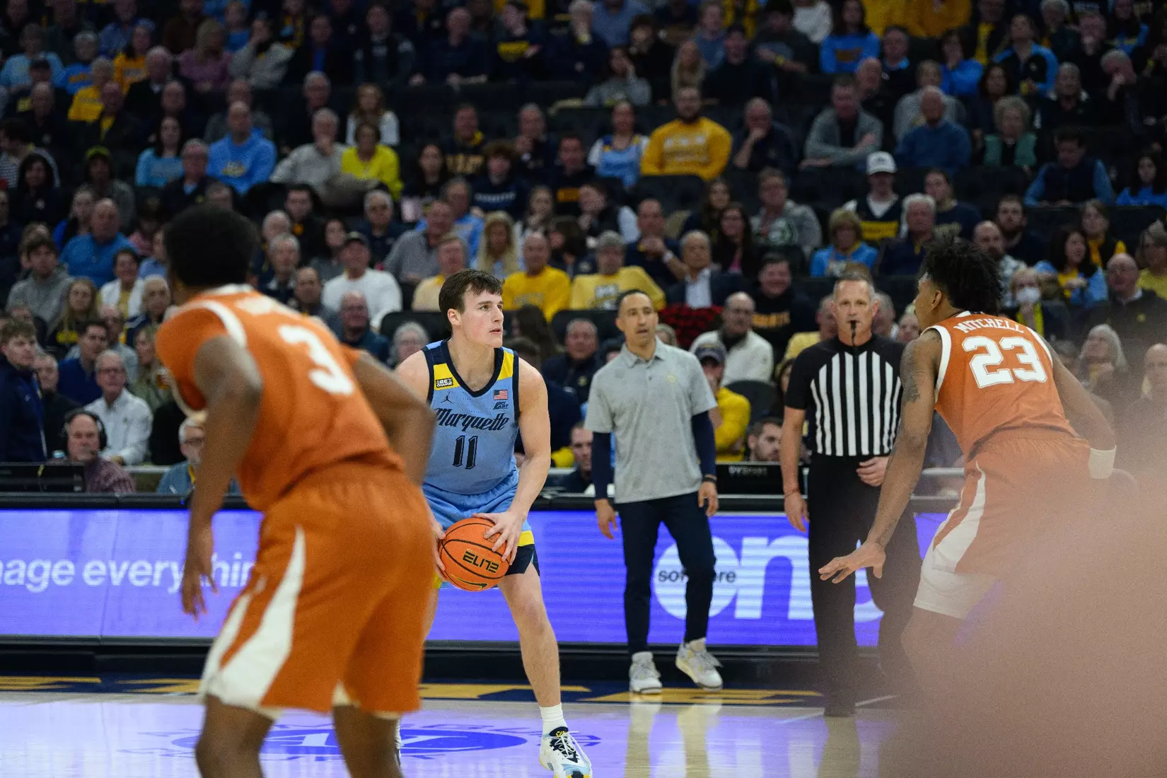 #8 Marquette Basketball defeats University of Texas 86-65 at Fiserv Forum on Wednesday December 6, 2023 in Milwaukee, WI.
