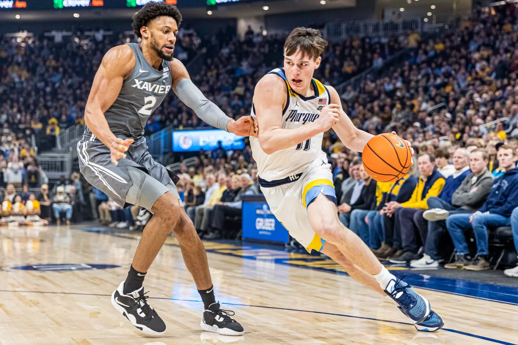 #11 Marquette Basketball tops #16 Xavier 69-68 at Fiserv Forum in Milwaukee, WI to clinch a one game lead for the Big East title on Wednesday February 15, 2023.