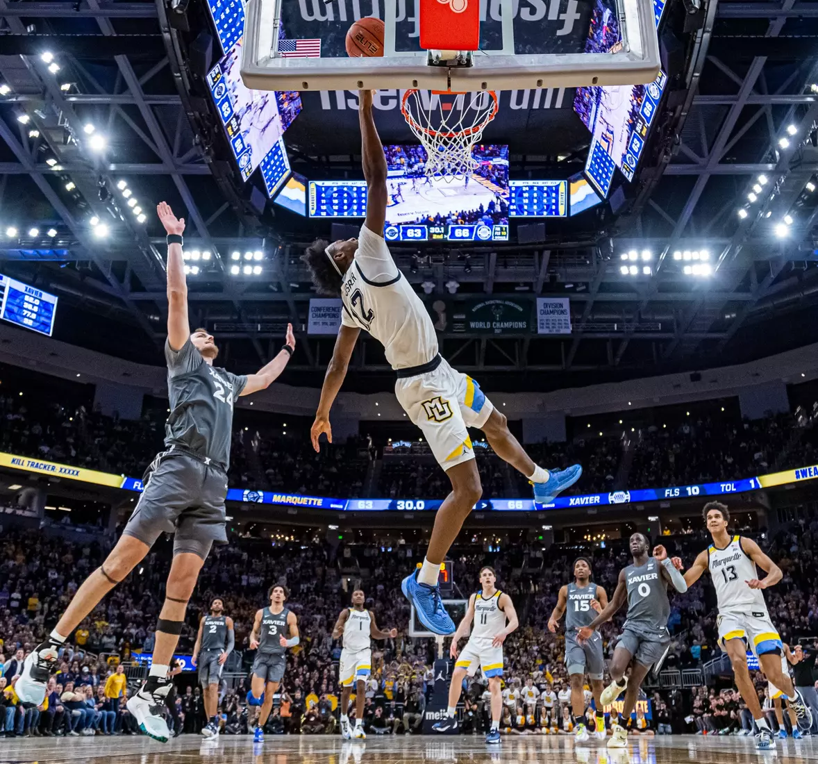 #11 Marquette Basketball tops #16 Xavier 69-68 at Fiserv Forum in Milwaukee, WI to clinch a one game lead for the Big East title on Wednesday February 15, 2023.