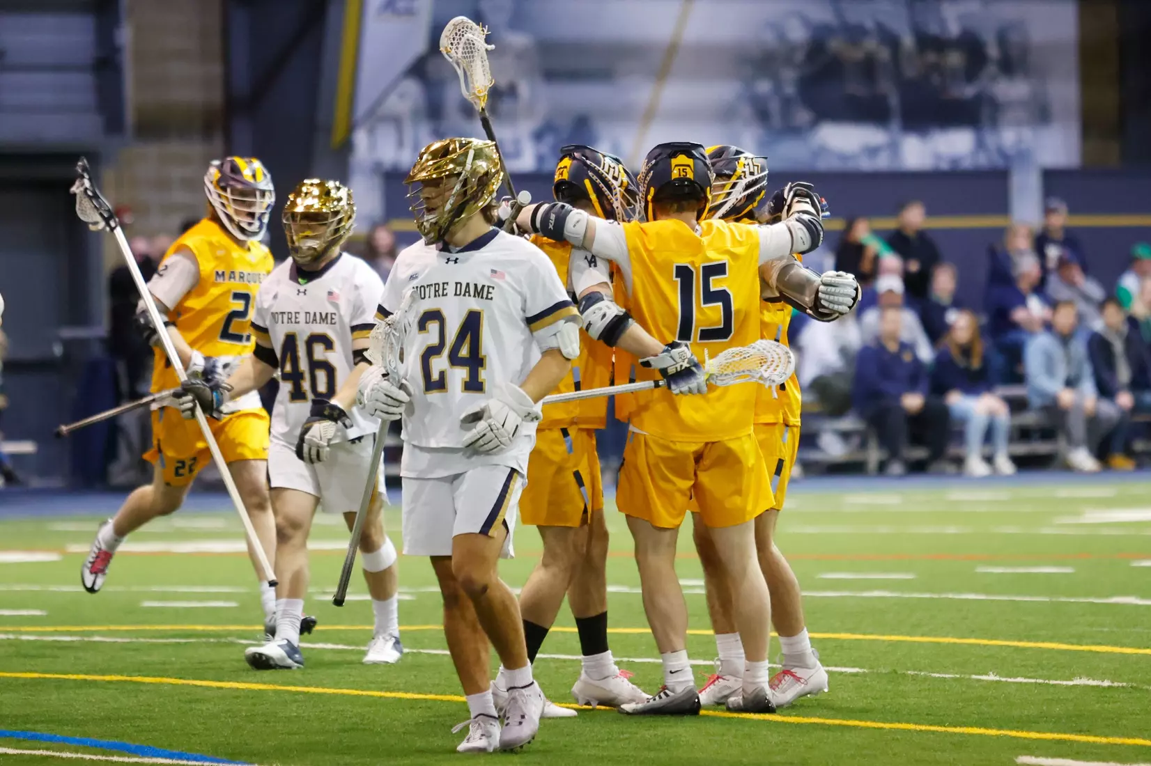 Notre Dame IN - February 15, 2023: Marquette Men’s Lacrosse vs Notre Dame
Photo by Marcus SnowdenSOUTH BEND, IN - February 15, 2023: Marquette Men’s Lacrosse vs Notre Dame Celebration
Photo by Marcus Snowden