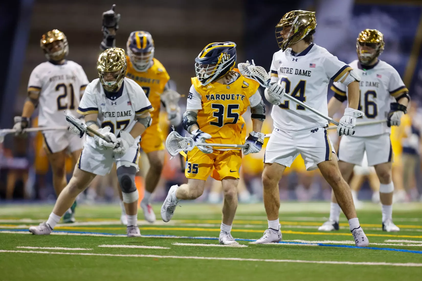 Notre Dame IN - February 15, 2023: Marquette Men’s Lacrosse vs Notre Dame
Photo by Marcus SnowdenSOUTH BEND, IN - February 15, 2023: Marquette Men’s Lacrosse vs Notre Dame Celebration
Photo by Marcus Snowden
