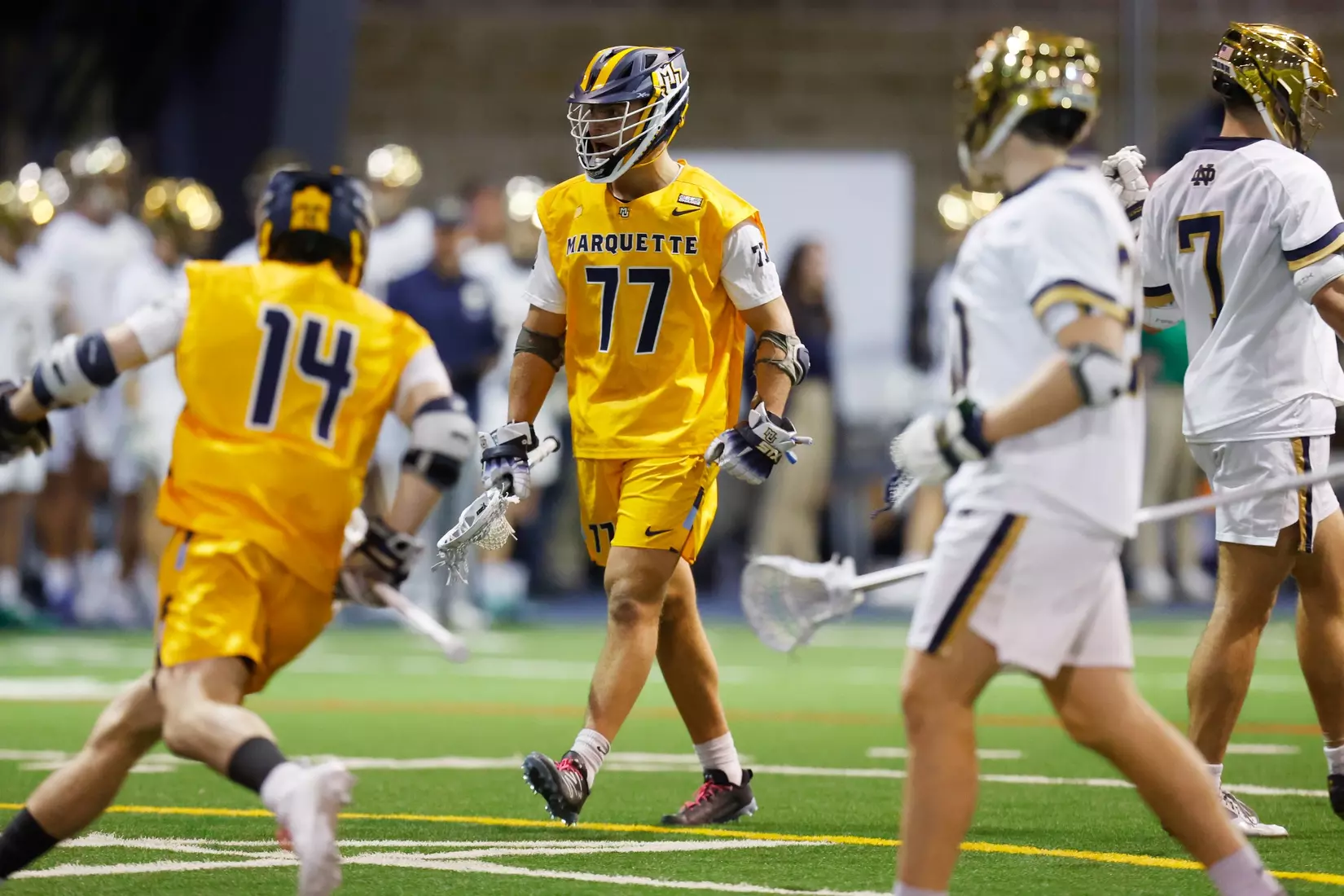 Notre Dame IN - February 15, 2023: Marquette Men’s Lacrosse vs Notre Dame
Photo by Marcus SnowdenSOUTH BEND, IN - February 15, 2023: Marquette Men’s Lacrosse vs Notre Dame Celebration
Photo by Marcus Snowden