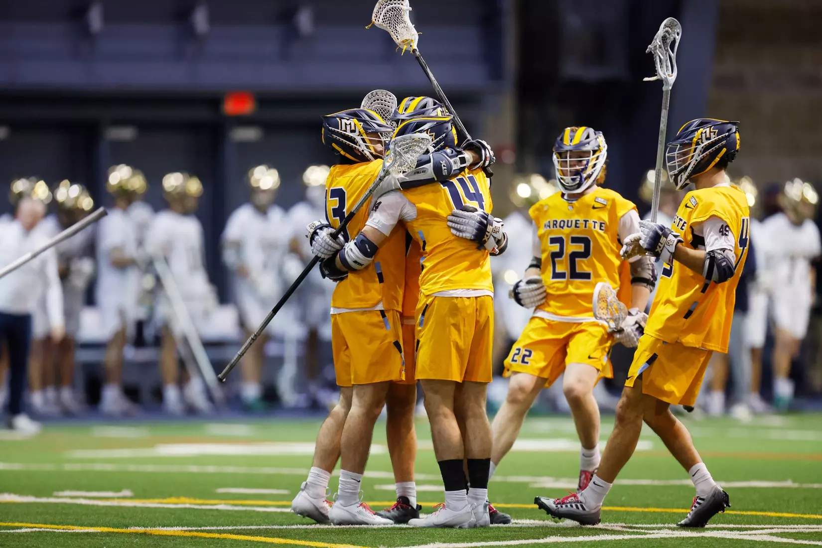 Notre Dame IN - February 15, 2023: Marquette Men’s Lacrosse vs Notre Dame
Photo by Marcus SnowdenSOUTH BEND, IN - February 15, 2023: Marquette Men’s Lacrosse vs Notre Dame Celebration
Photo by Marcus Snowden