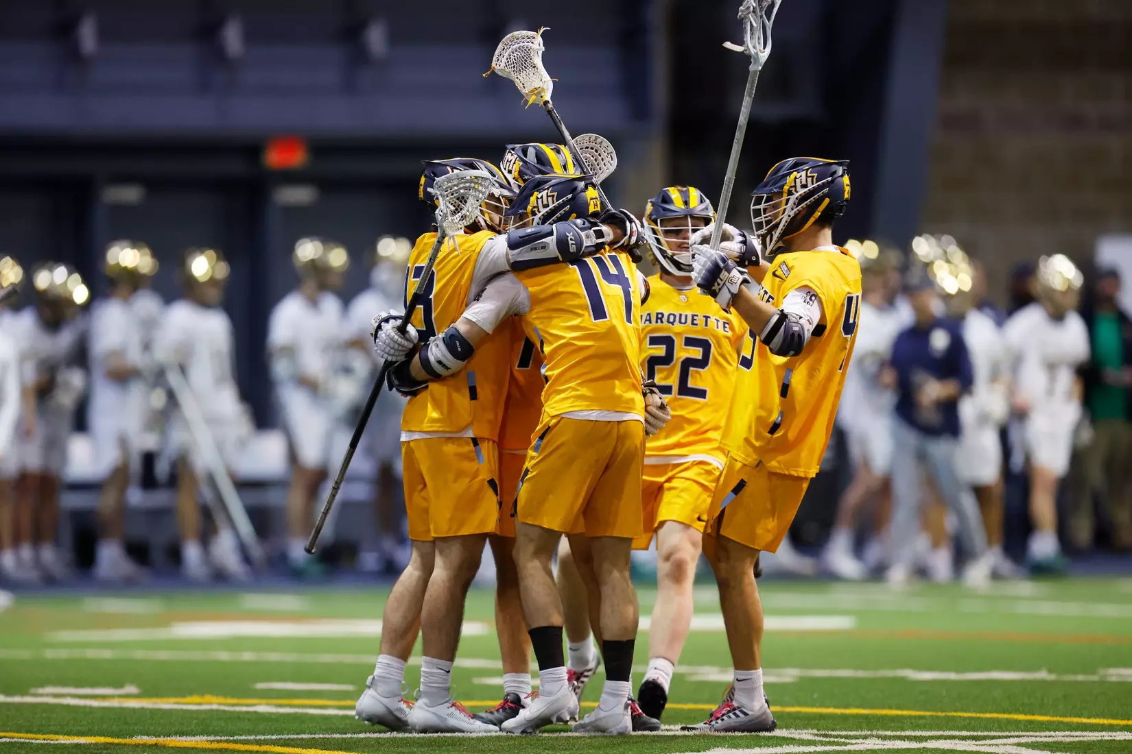 Notre Dame IN - February 15, 2023: Marquette Men’s Lacrosse vs Notre Dame
Photo by Marcus SnowdenSOUTH BEND, IN - February 15, 2023: Marquette Men’s Lacrosse vs Notre Dame Celebration
Photo by Marcus Snowden