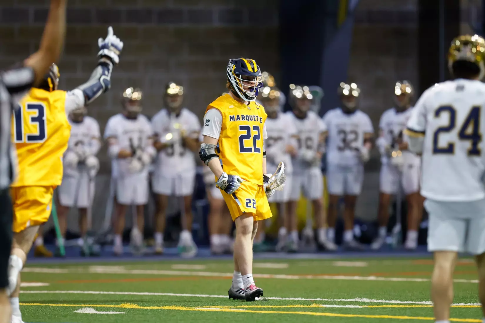 Notre Dame IN - February 15, 2023: Marquette Men’s Lacrosse vs Notre Dame
Photo by Marcus SnowdenSOUTH BEND, IN - February 15, 2023: Marquette Men’s Lacrosse vs Notre Dame Celebration
Photo by Marcus Snowden