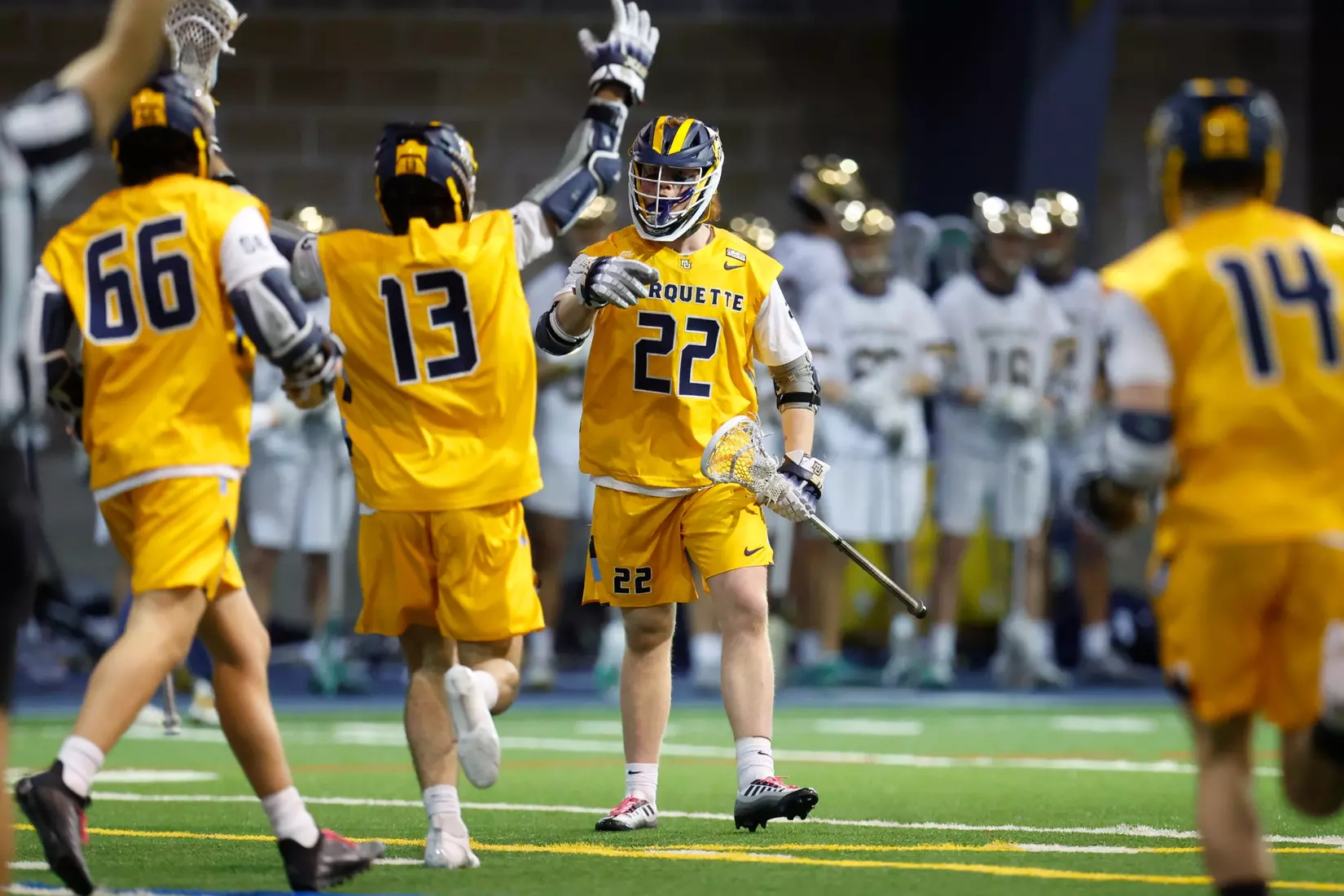Notre Dame IN - February 15, 2023: Marquette Men’s Lacrosse vs Notre Dame
Photo by Marcus SnowdenSOUTH BEND, IN - February 15, 2023: Marquette Men’s Lacrosse vs Notre Dame Celebration
Photo by Marcus Snowden
