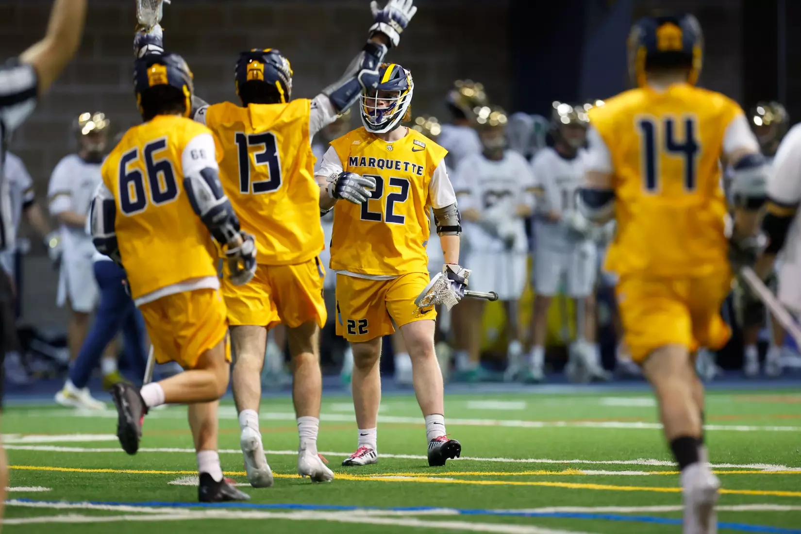 Notre Dame IN - February 15, 2023: Marquette Men’s Lacrosse vs Notre Dame
Photo by Marcus SnowdenSOUTH BEND, IN - February 15, 2023: Marquette Men’s Lacrosse vs Notre Dame Celebration
Photo by Marcus Snowden