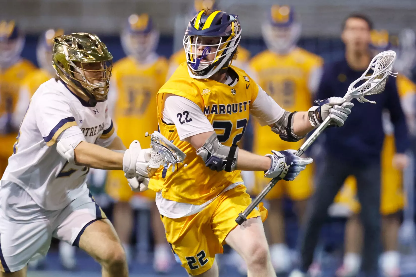 Notre Dame IN - February 15, 2023: Marquette Men’s Lacrosse vs Notre Dame
Photo by Marcus SnowdenSOUTH BEND, IN - February 15, 2023: Marquette Men’s Lacrosse vs Notre Dame Celebration
Photo by Marcus Snowden