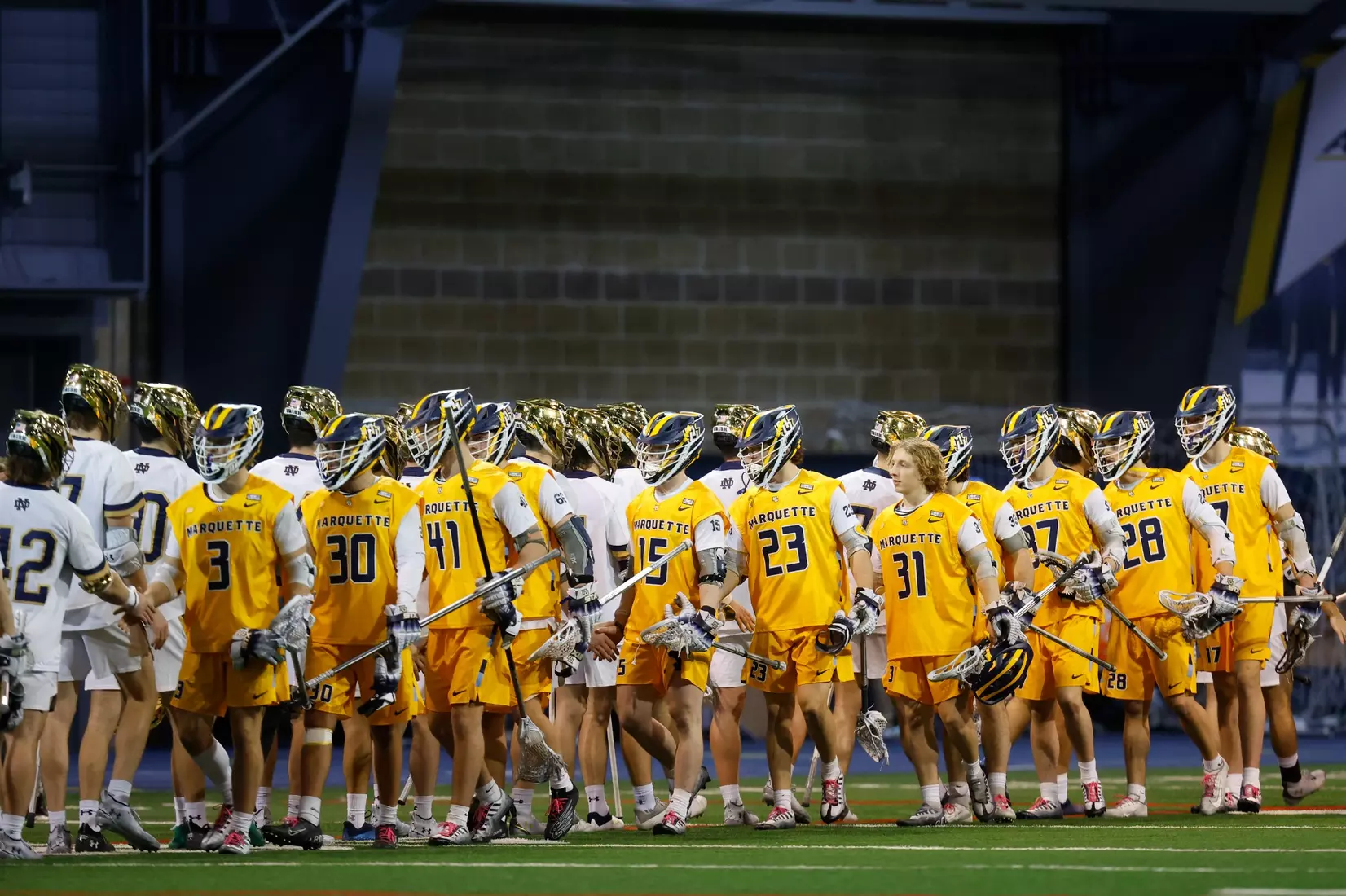 Notre Dame IN - February 15, 2023: Marquette Men’s Lacrosse vs Notre Dame
Photo by Marcus SnowdenSOUTH BEND, IN - February 15, 2023: Marquette Men’s Lacrosse vs Notre Dame Celebration
Photo by Marcus Snowden