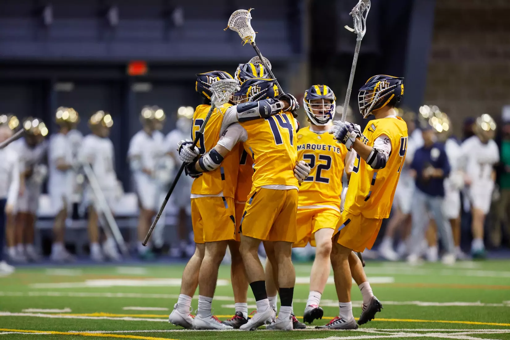 Notre Dame IN - February 15, 2023: Marquette Men’s Lacrosse vs Notre Dame
Photo by Marcus SnowdenSOUTH BEND, IN - February 15, 2023: Marquette Men’s Lacrosse vs Notre Dame Celebration
Photo by Marcus Snowden