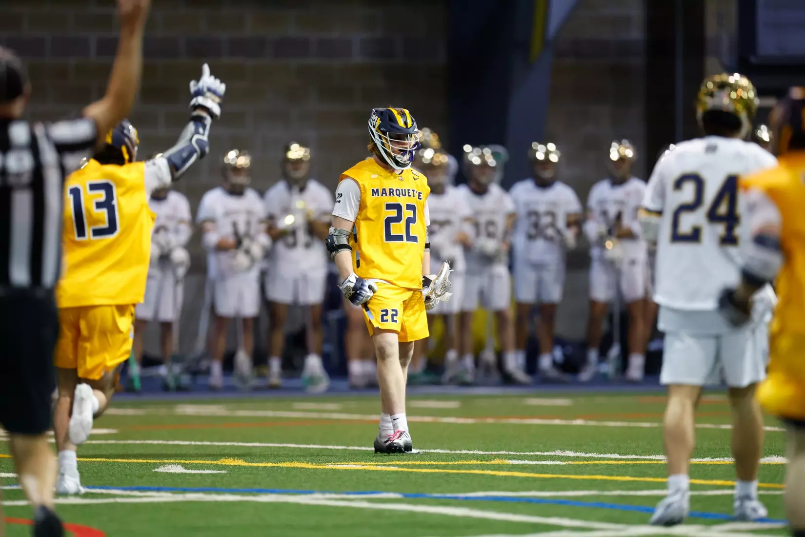 Notre Dame IN - February 15, 2023: Marquette Men’s Lacrosse vs Notre Dame
Photo by Marcus SnowdenSOUTH BEND, IN - February 15, 2023: Marquette Men’s Lacrosse vs Notre Dame Celebration
Photo by Marcus Snowden