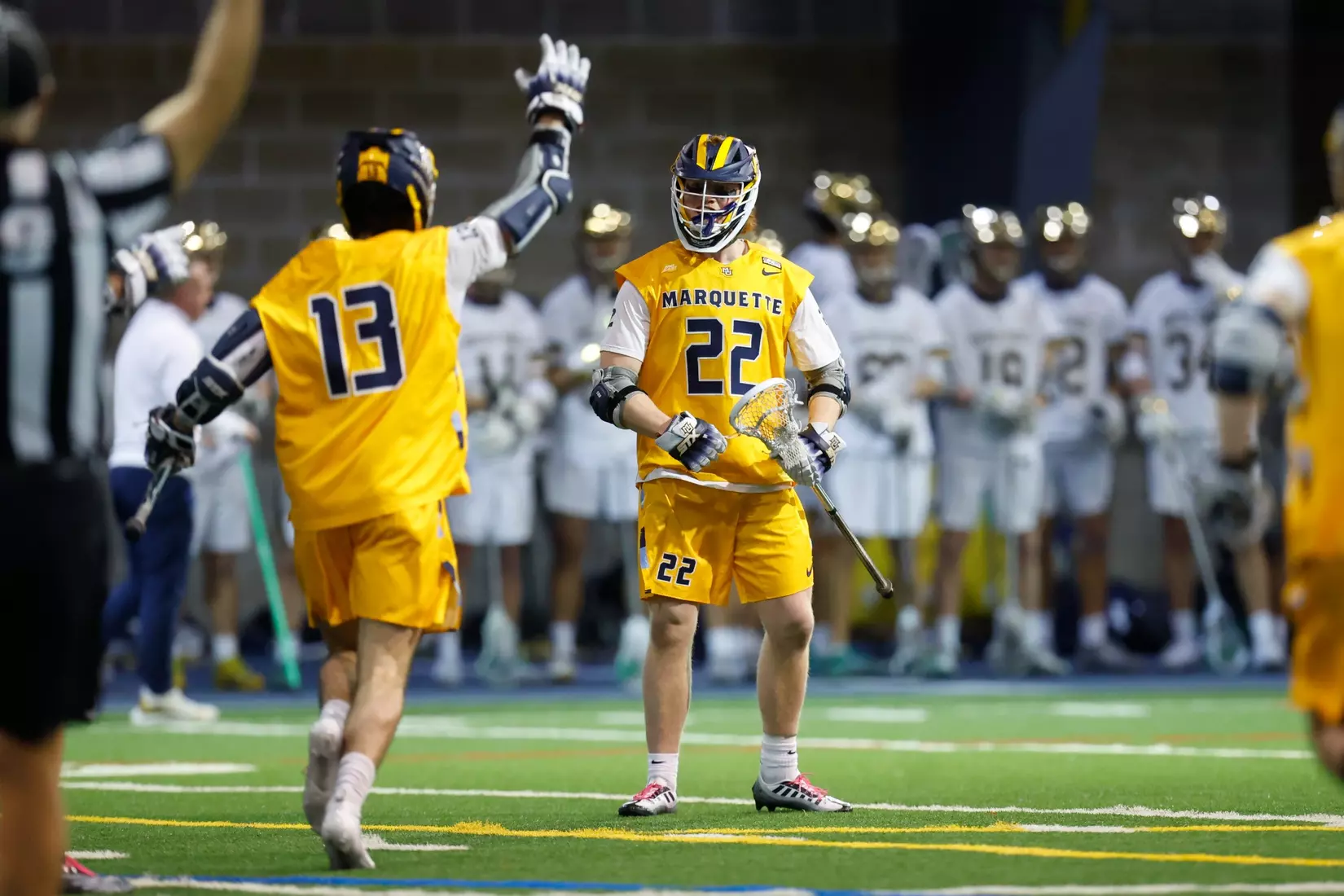 Notre Dame IN - February 15, 2023: Marquette Men’s Lacrosse vs Notre Dame
Photo by Marcus SnowdenSOUTH BEND, IN - February 15, 2023: Marquette Men’s Lacrosse vs Notre Dame Celebration
Photo by Marcus Snowden