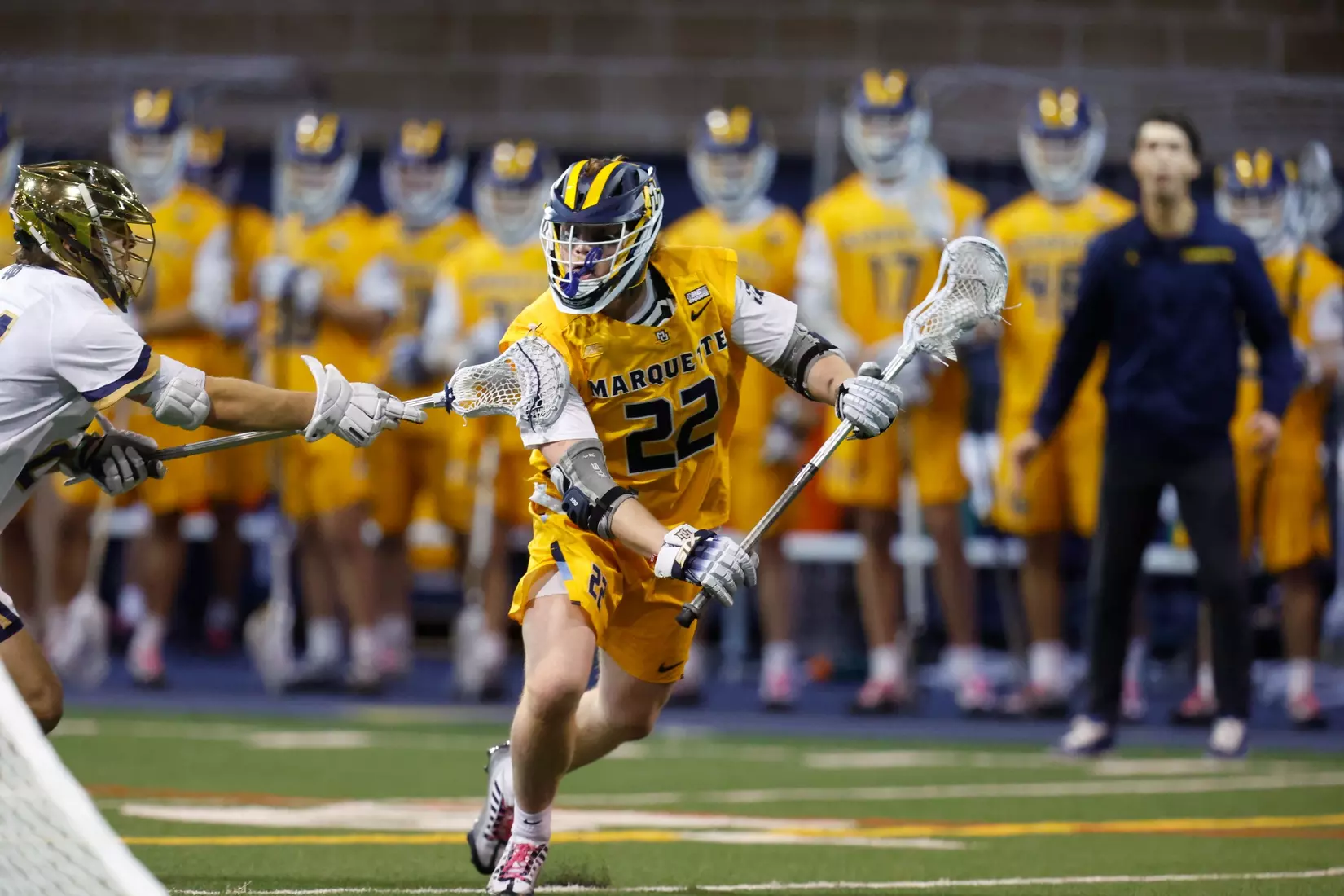 Notre Dame IN - February 15, 2023: Marquette Men’s Lacrosse vs Notre Dame
Photo by Marcus SnowdenSOUTH BEND, IN - February 15, 2023: Marquette Men’s Lacrosse vs Notre Dame Celebration
Photo by Marcus Snowden