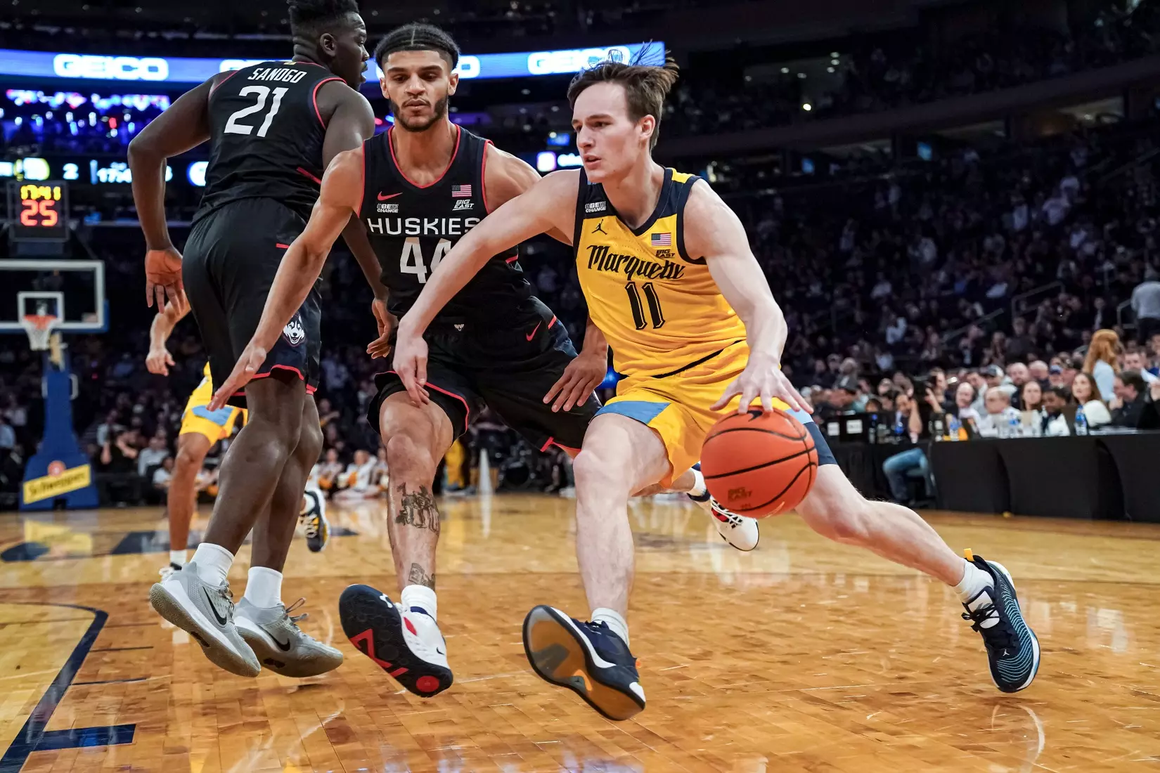 Marquette Men's Basketball defeats UCONN 70-68 to advance to the Big East Tournament finals at Madison Square Garden in New York City, NY on Friday March 10, 2023