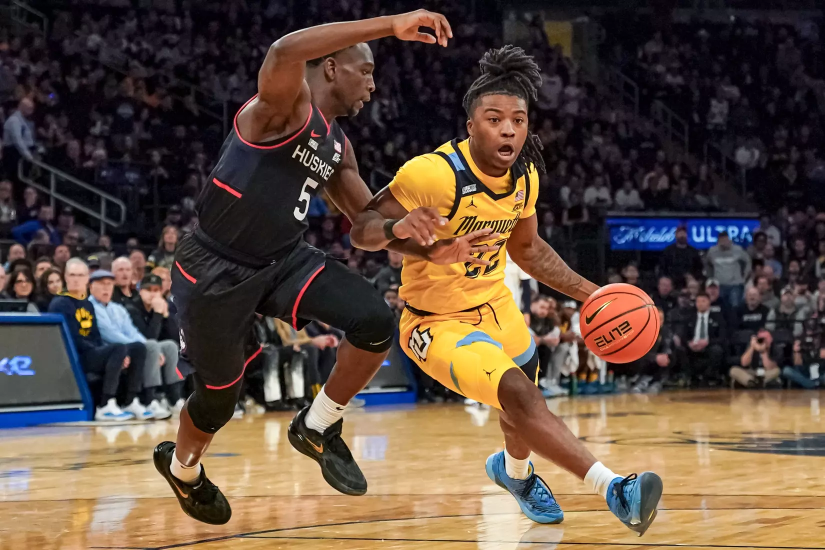 Marquette Men's Basketball defeats UCONN 70-68 to advance to the Big East Tournament finals at Madison Square Garden in New York City, NY on Friday March 10, 2023