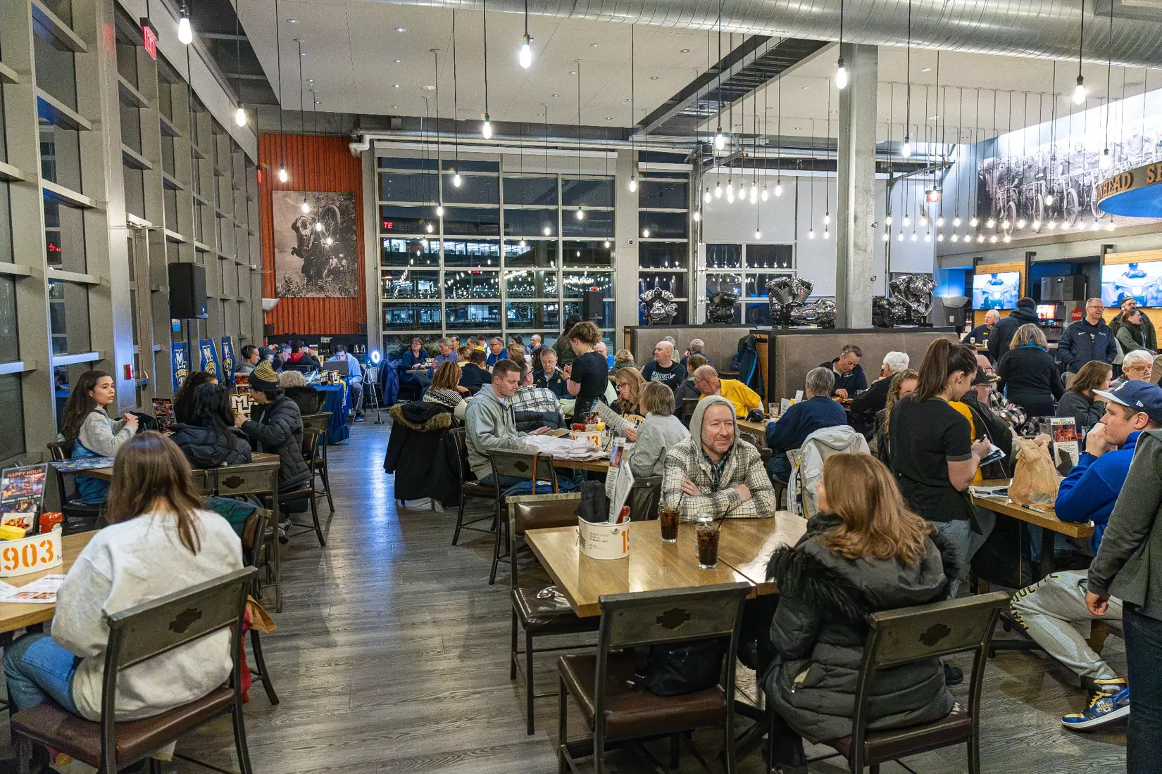 Marquette Basketball head coach Shaka Smart and No . 4 Stevie Mitchell appear on ESPN Milwaukee's radio show at Motor Bar & Restaurant at the Harley Davidson Museum on Thursday January 11, 2024 in Milwaukee, WI.