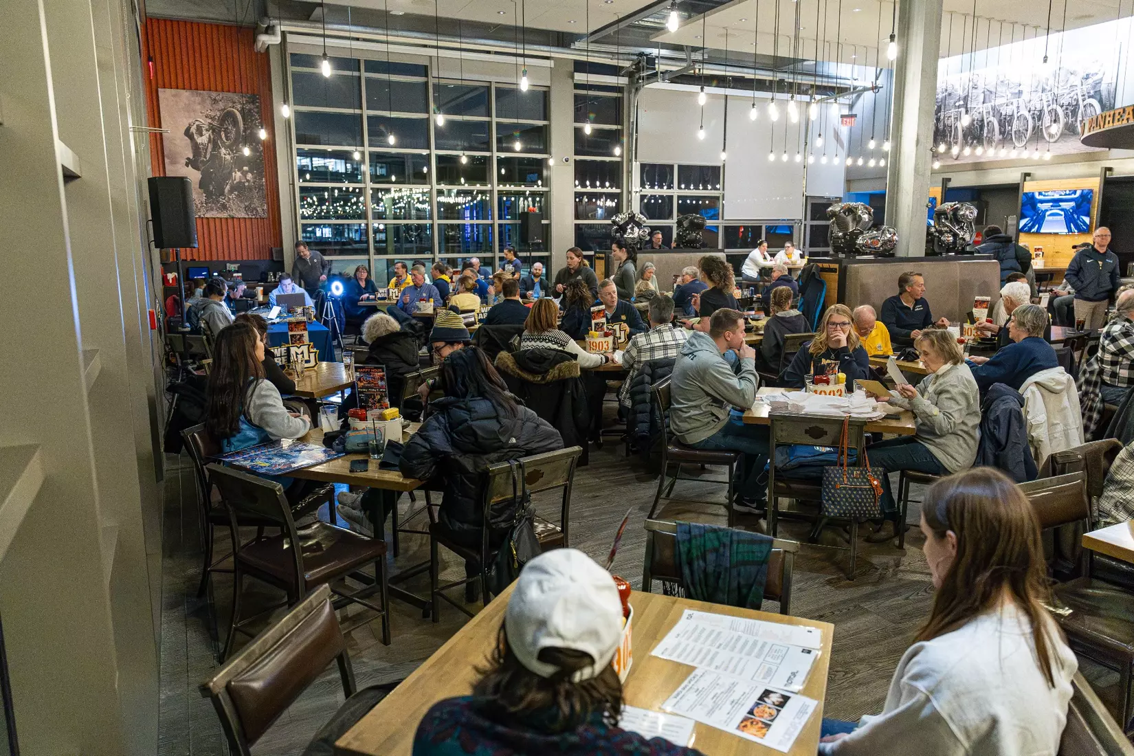 Marquette Basketball head coach Shaka Smart and No . 4 Stevie Mitchell appear on ESPN Milwaukee's radio show at Motor Bar & Restaurant at the Harley Davidson Museum on Thursday January 11, 2024 in Milwaukee, WI.