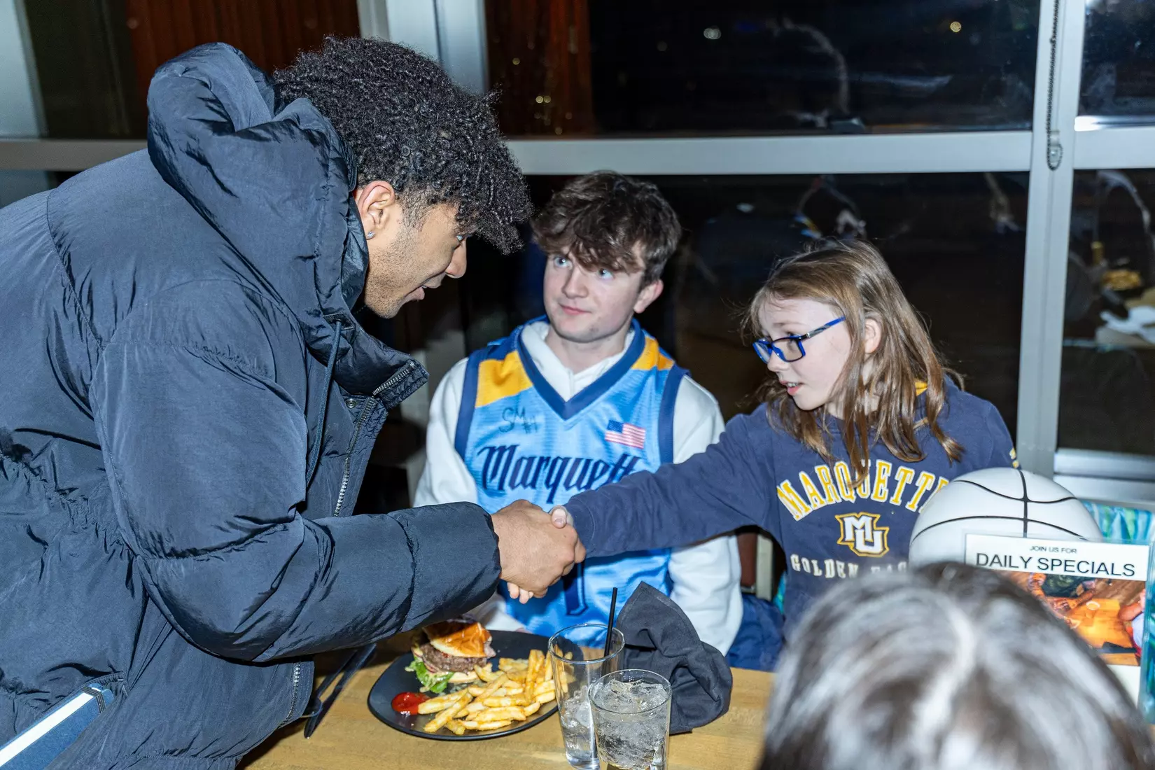 Marquette Basketball head coach Shaka Smart and No . 4 Stevie Mitchell appear on ESPN Milwaukee's radio show at Motor Bar & Restaurant at the Harley Davidson Museum on Thursday January 11, 2024 in Milwaukee, WI.