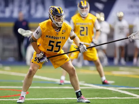 Notre Dame IN - February 15, 2023: Marquette Men’s Lacrosse vs Notre Dame .. Photo by Marcus SnowdenSOUTH BEND, IN - February 15, 2023: Marquette Men’s Lacrosse vs Notre Dame Celebration.. Photo by Marcus Snowden
Marquette Men’s Lacrosse Notre Dame Men’s Lacrosse NCAA LAX D1, Loftus Center, 55 Noah Verlinde