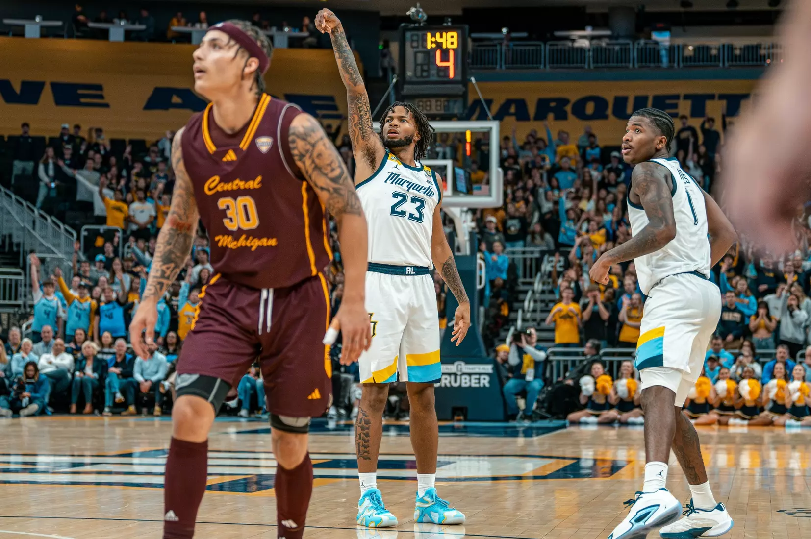 Marquette Men's Basketball defeats Central Michigan University 70-62 on November 11th, 2024 at Fiserv Forum in Milwaukee, WI