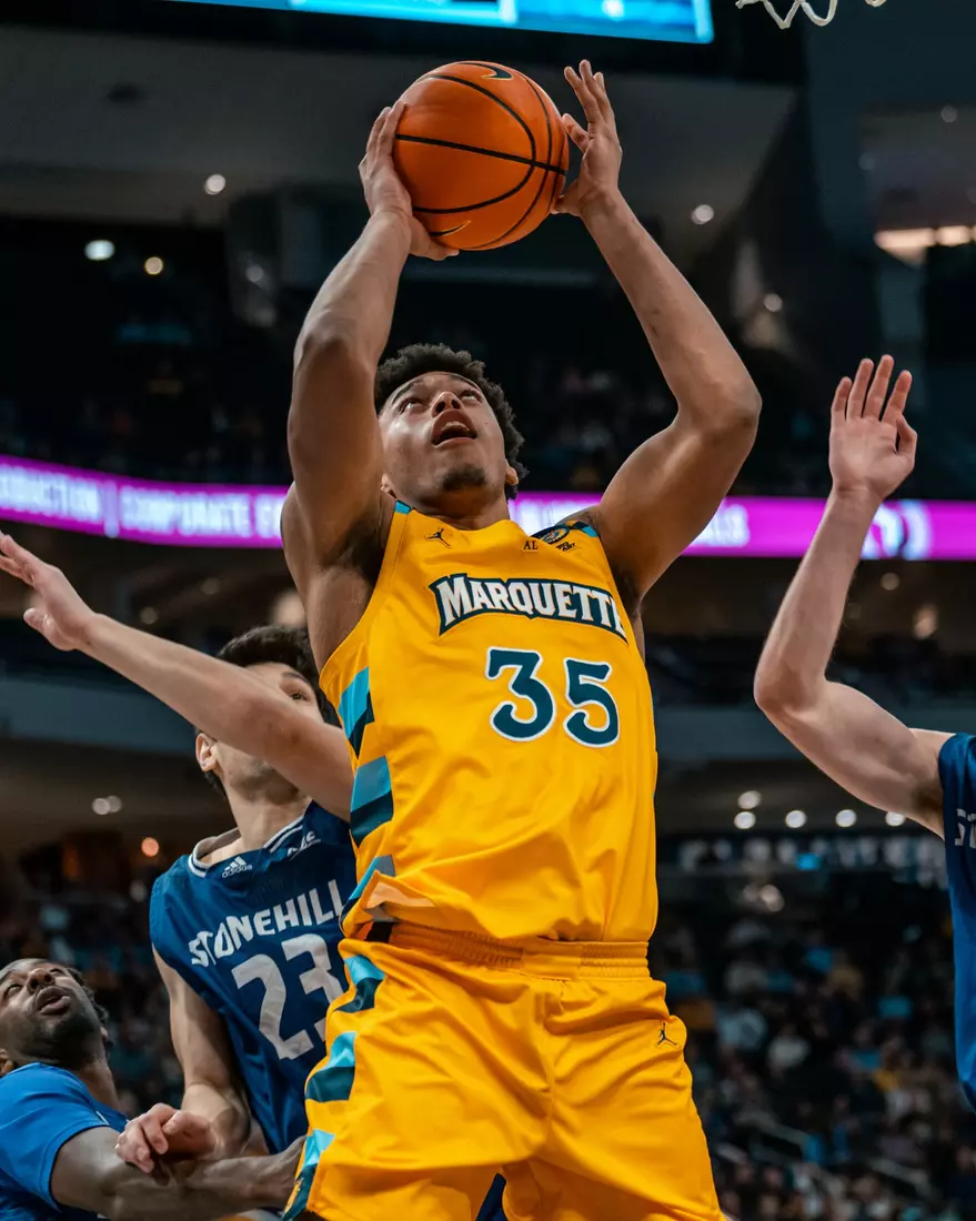 #10 Marquette Men's Basketball defeats Stonehill 94-54 on Wednesday, November 27th, 2024 in at Fiserv Forum in Milwaukee, WI