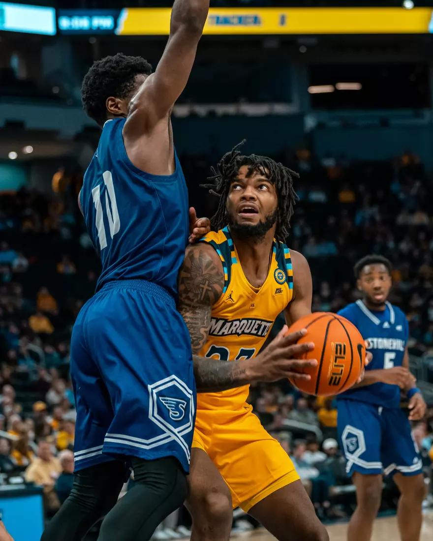 #10 Marquette Men's Basketball defeats Stonehill 94-54 on Wednesday, November 27th, 2024 in at Fiserv Forum in Milwaukee, WI