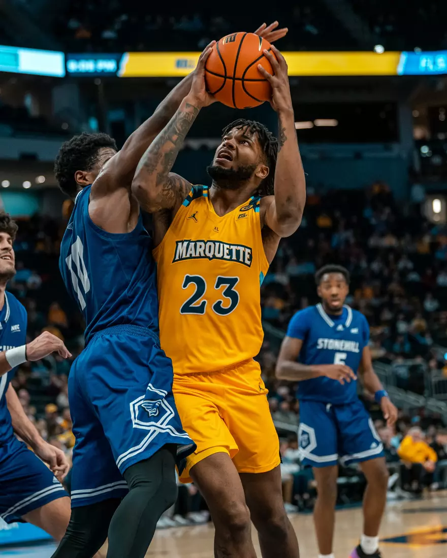 #10 Marquette Men's Basketball defeats Stonehill 94-54 on Wednesday, November 27th, 2024 in at Fiserv Forum in Milwaukee, WI