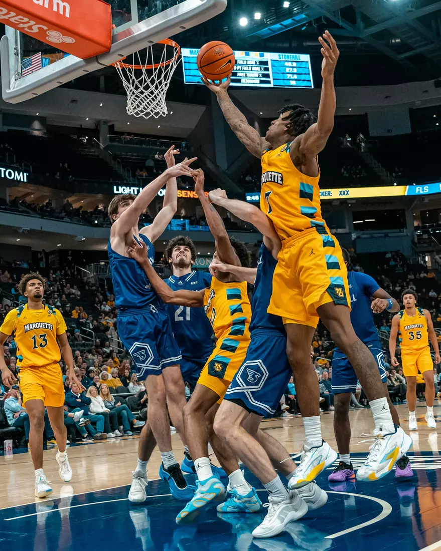 #10 Marquette Men's Basketball defeats Stonehill 94-54 on Wednesday, November 27th, 2024 in at Fiserv Forum in Milwaukee, WI