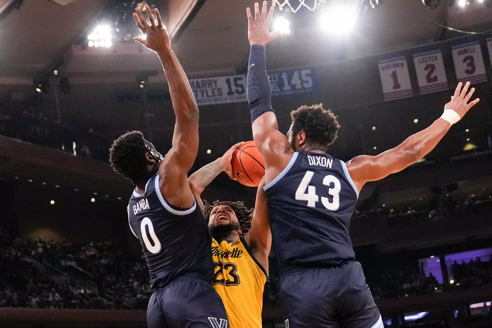 No. 10 Marquette Basketball defeats Villanova Wildcats 71-65 at Madison Square Garden on Thursday March 14, 2024 in New York, New York.
