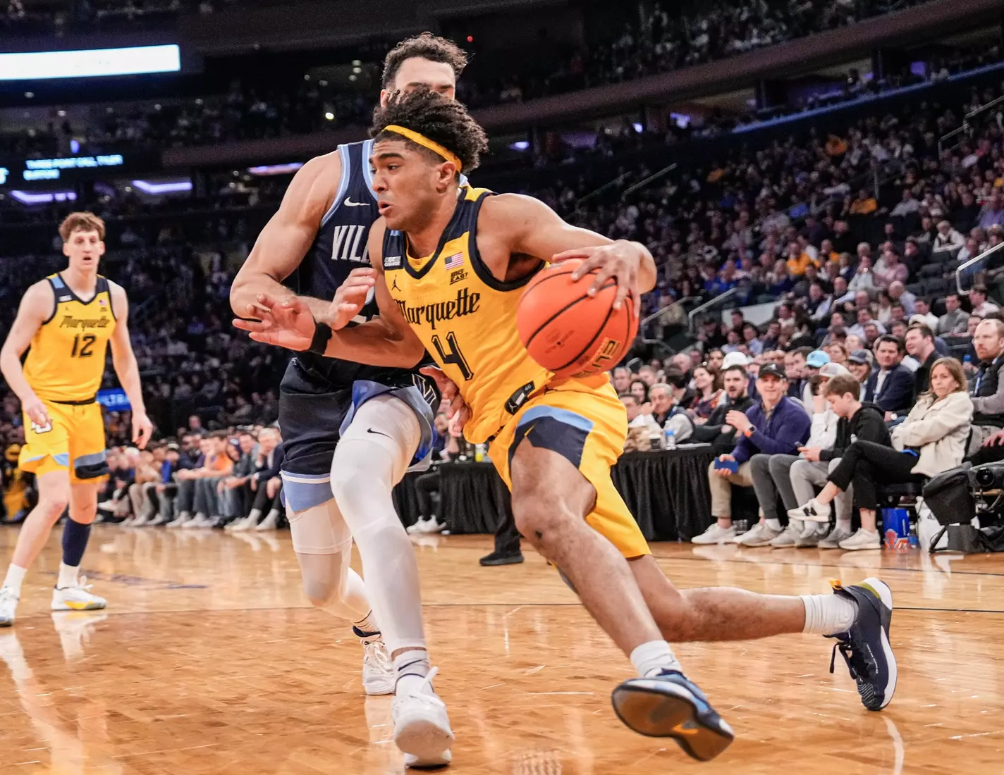 No. 10 Marquette Basketball defeats Villanova Wildcats 71-65 at Madison Square Garden on Thursday March 14, 2024 in New York, New York.
