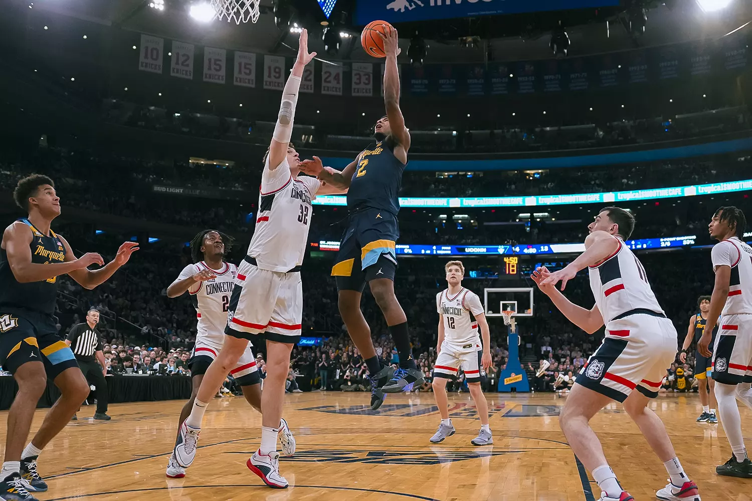 No. 10 Marquette Basketball fall to No. 2 UCONN Huskies 73-57 in the Big East Tournament Finals at Madison Square Garden on Saturday March 16, 2024 in New York, New York.