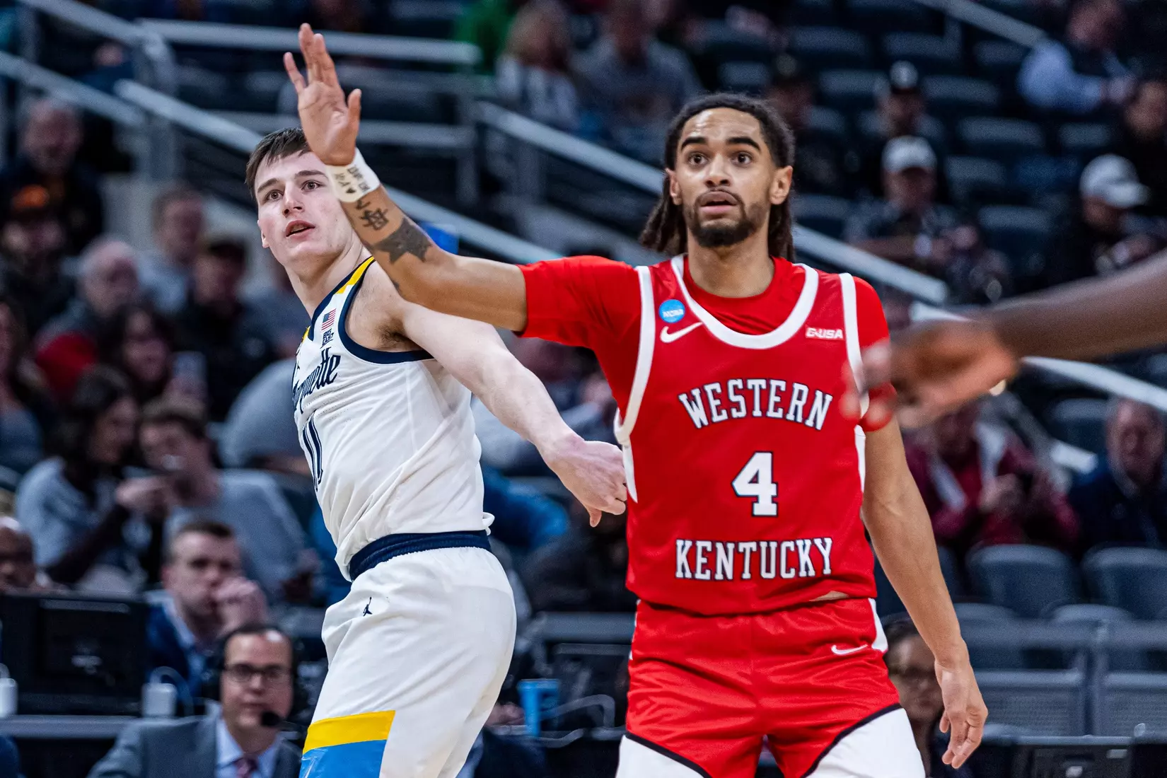 No. 2 seed Marquette Basketball defeats No. 15 seed Western Kentucky 87-69 at Gainbridge Fieldhouse in the NCAA Tournament on Friday March 22, 2024 in Indianapolis, Indiana.