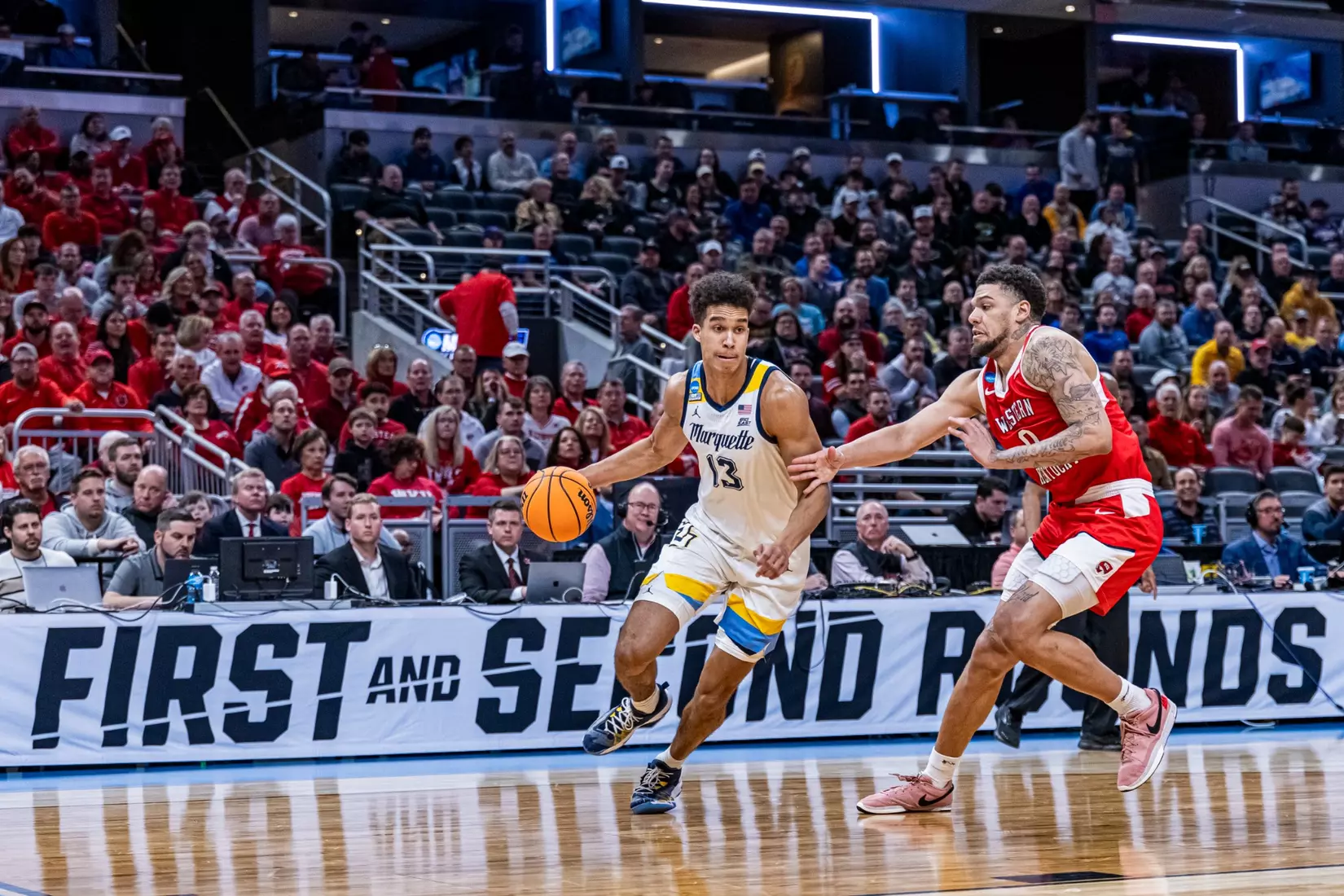 No. 2 seed Marquette Basketball defeats No. 15 seed Western Kentucky 87-69 at Gainbridge Fieldhouse in the NCAA Tournament on Friday March 22, 2024 in Indianapolis, Indiana.