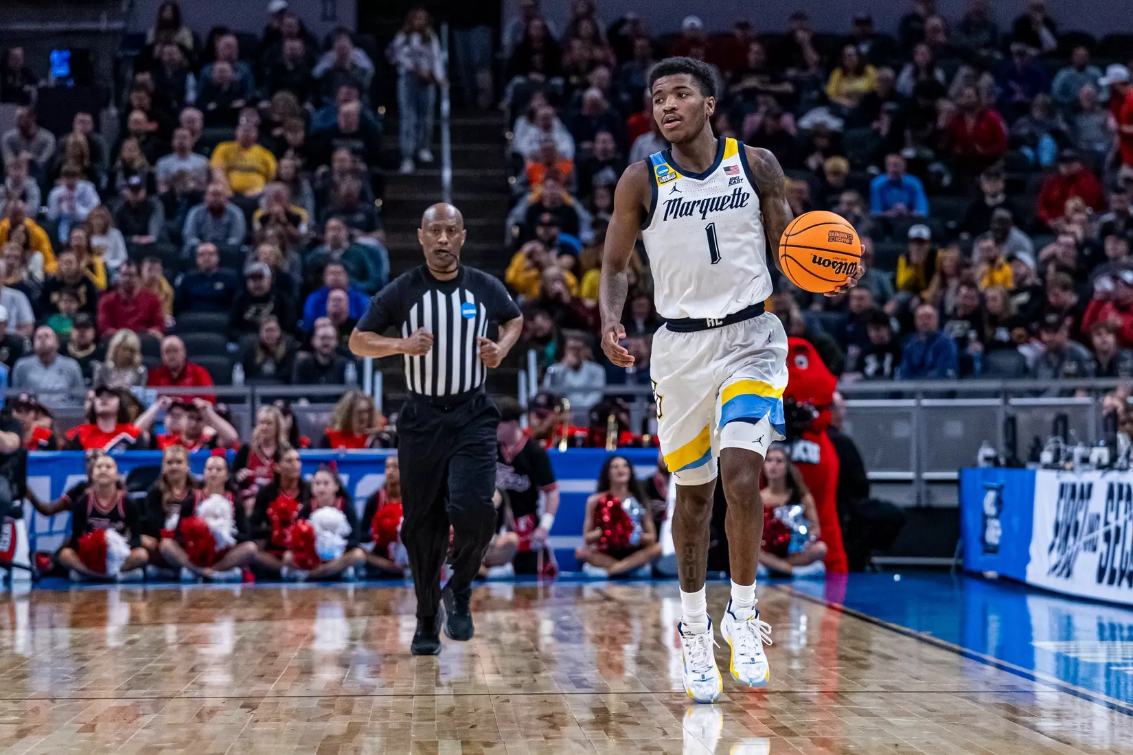 No. 2 seed Marquette Basketball defeats No. 15 seed Western Kentucky 87-69 at Gainbridge Fieldhouse in the NCAA Tournament on Friday March 22, 2024 in Indianapolis, Indiana.