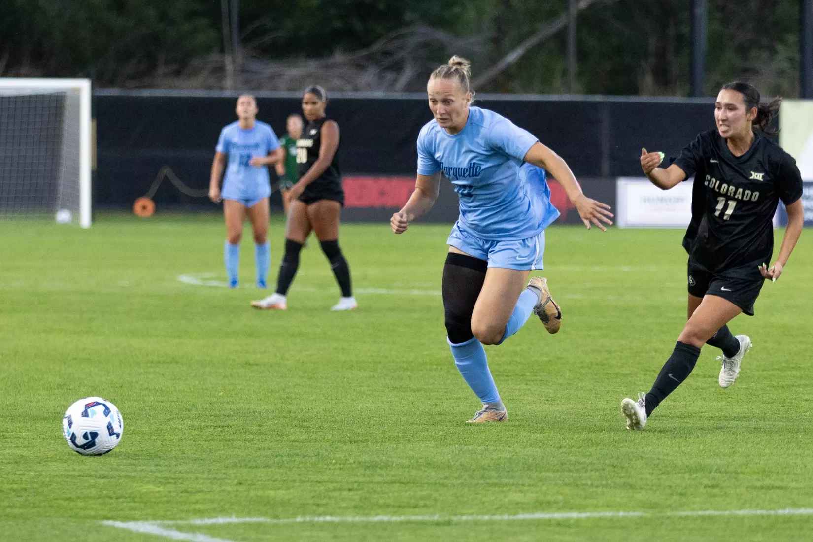 August 15, 2024, Boulder, Colorado: Marquette women’s soccer team take on CU Boulder at Prentup Field in Boulder, Colorado on Thursday, August 15, 2024.  
(Photo by Rachel O’Driscoll)