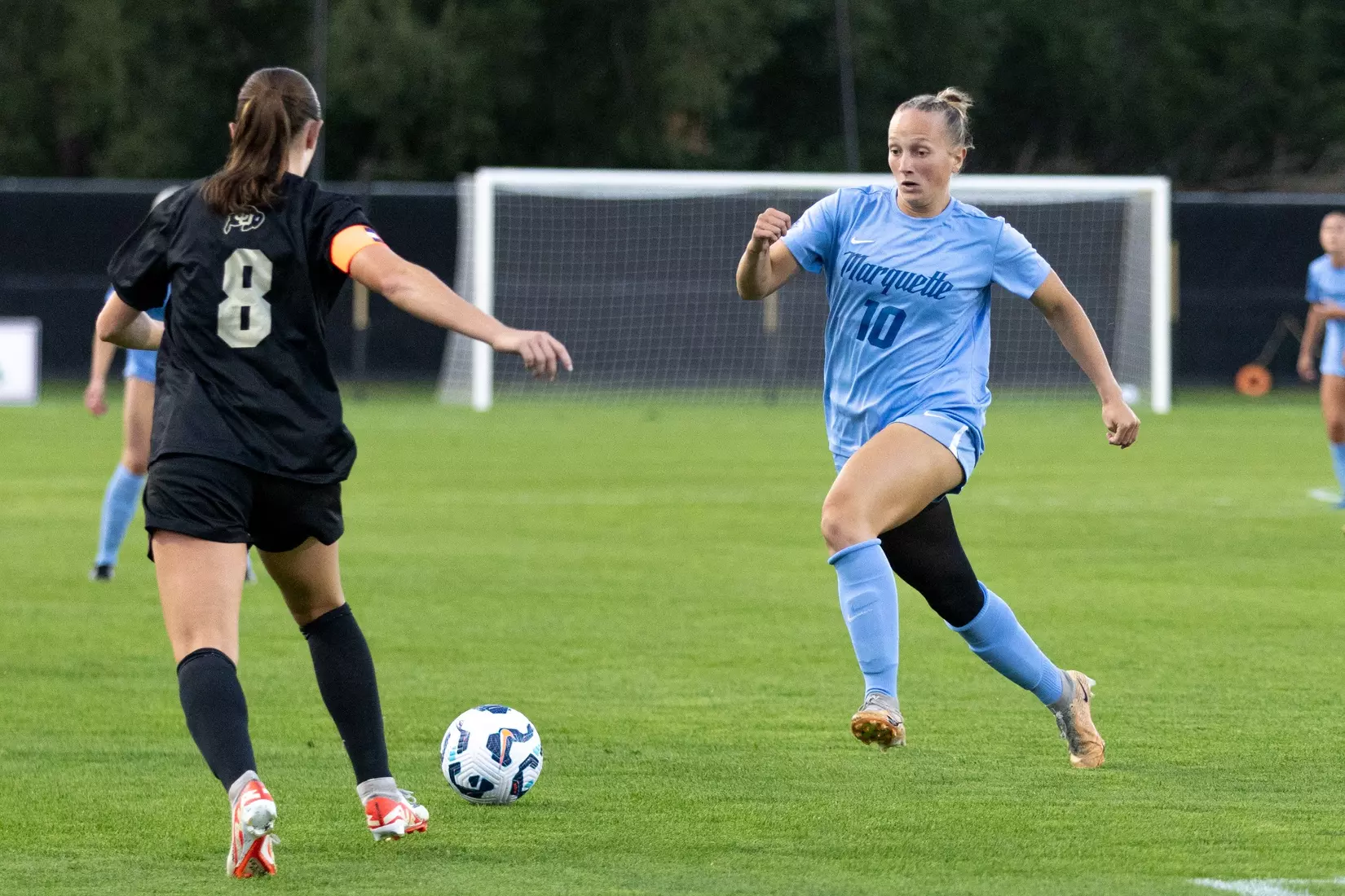 August 15, 2024, Boulder, Colorado: Marquette women’s soccer team take on CU Boulder at Prentup Field in Boulder, Colorado on Thursday, August 15, 2024.  
(Photo by Rachel O’Driscoll)