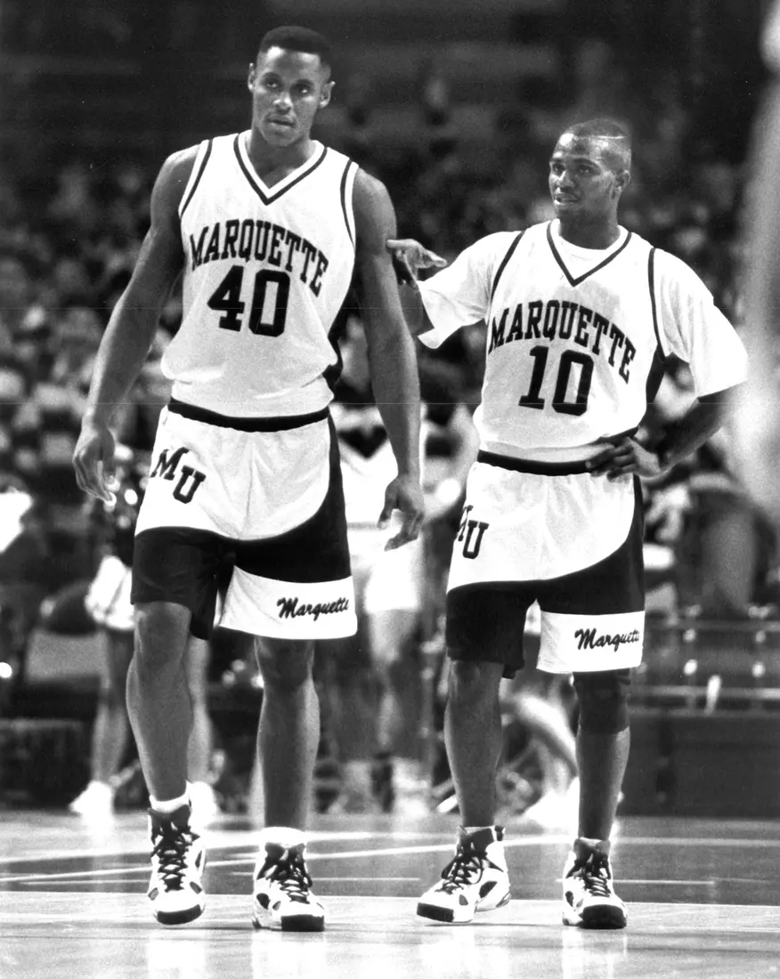 Marquette University men’s basketball players Faisal Abraham and Tony Miller, 1994.
