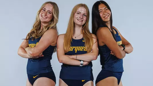 Vanessa Henderson, Sadie Kibelstis, Olivia Campbell
Marquette Cross Country poses for media day pictures in the Al McGuire Center in Milwaukee, WI on August 21st, 2025.