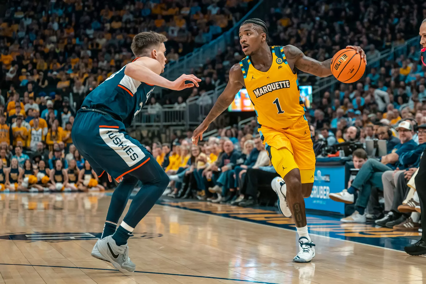 #9 Marquette Men's Basketball falls to UCONN 77-69 on National Marquette Day on Saturday, February 1st, 2025 at Fiserv Forum in Milwaukee, WI
