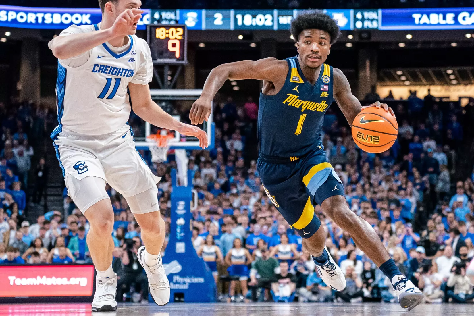 #11 Marquette Men's Basketball falls to Creighton 67-77 on Saturday, February 8th, 2025 at the CHI health center in Omaha Nebraska