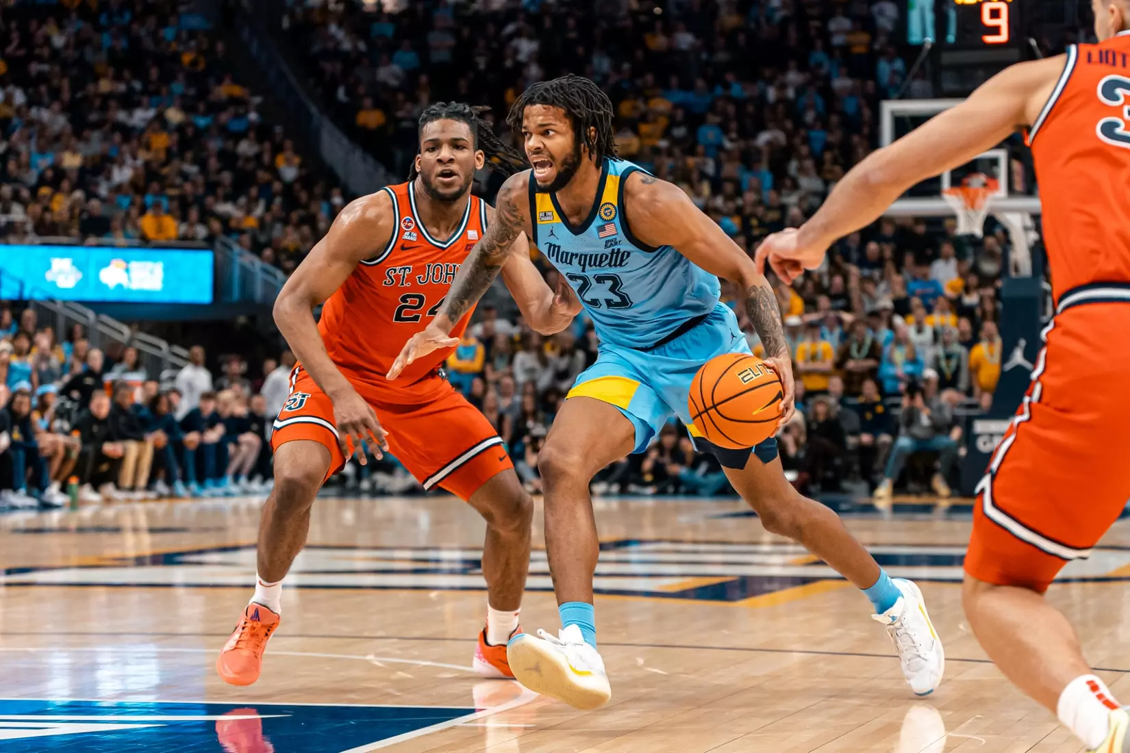 #20 Marquette Men's Basketball defeats #6 St.Johns 86-84  on Saturday, March 8th, 2025 at Fiserv Forum in Milwaukee, WI.