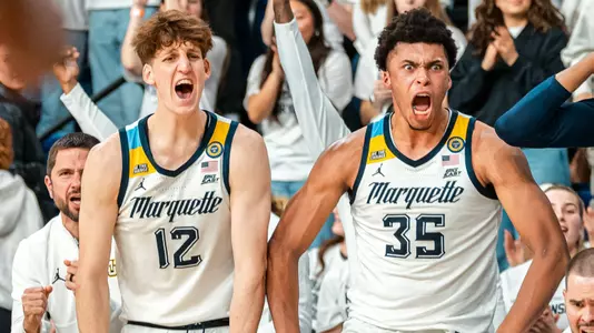 12 Ben Gold, 35 Caedin Hamilton
Marquette Men's Basketball defeats George Mason 82-63 on November 8th, 2024 at the students only game at the Al McGuire Center in Milwaukee, WI