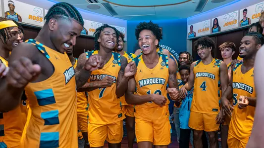 1 Kam Jones, 2 Chase Ross, 4 Stevie Mitchell, 5 Tre Norman, 7 Zaide Lowery, 8 Joshua Clark, 10 Damarius Owens, 13 Royce Parham, 21 Al Amadou, 22 Sean Jones, 23 David Joplin, 54 Jake Ciardo, 55 Cameron Brown
#10 Marquette Men's Basketball defeats Stonehill 94-54 on Wednesday, November 27th, 2024 in at Fiserv Forum in Milwaukee, WI