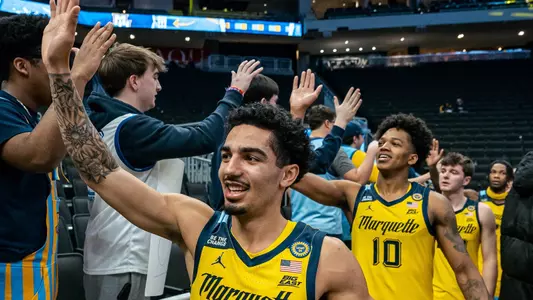 10 Damarius Owens, 41 Jonah Lucas
#16 Marquette Men's Basketball defeats Seton Hall 80-56 on Tuesday, February 18th, 2025 at Fiserv Forum in Milwaukee, WI