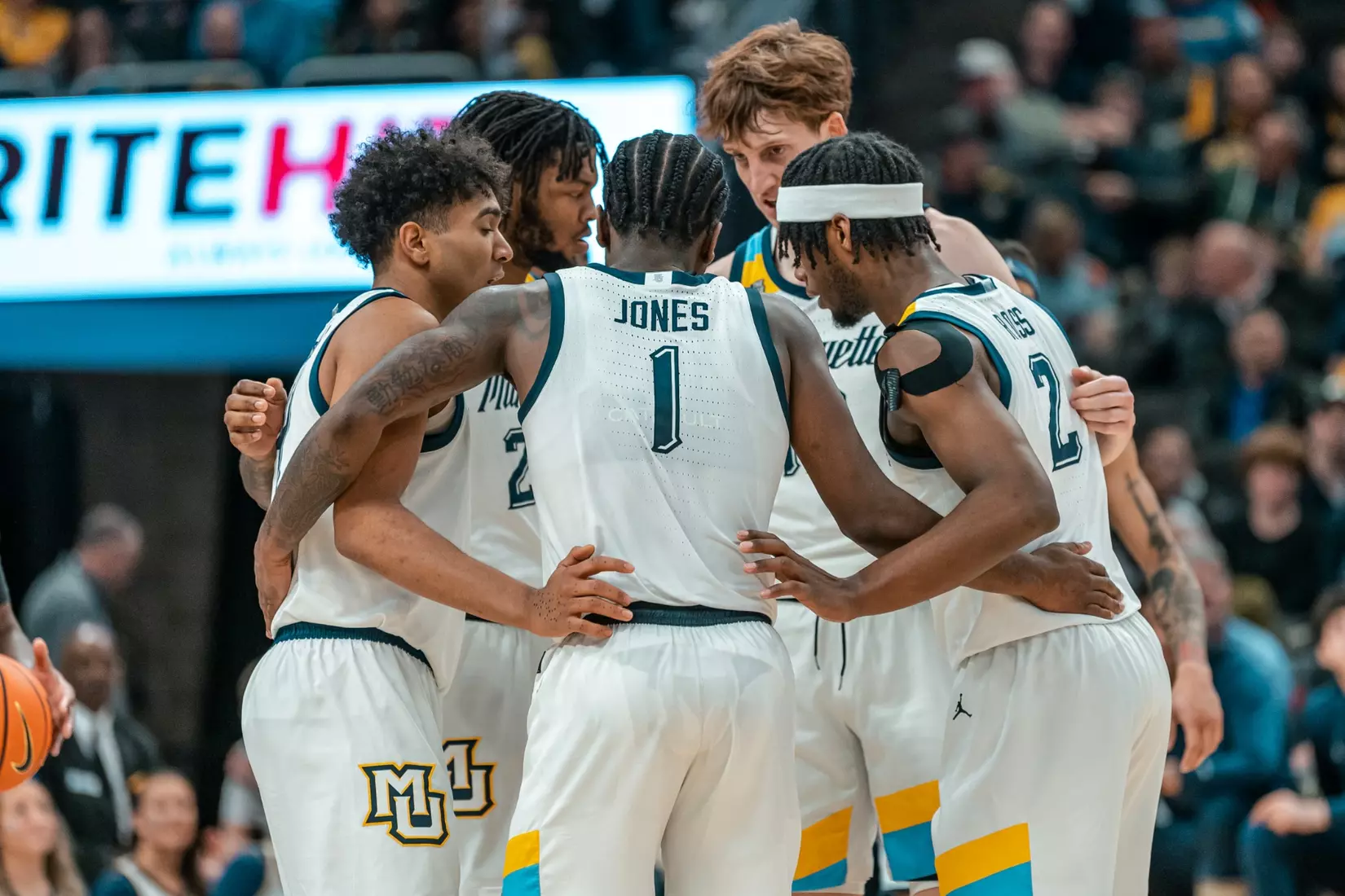 1 Kam Jones, 4 Stevie Mitchell, 2 Chase Ross, 12 Ben Gold, 23 David Joplin
#7 Marquette Men's Basketball Defeats Georgetown 74-66 on Tuesday, January 7th, 2025 at Fiserv Forum in Milwaukee, WI