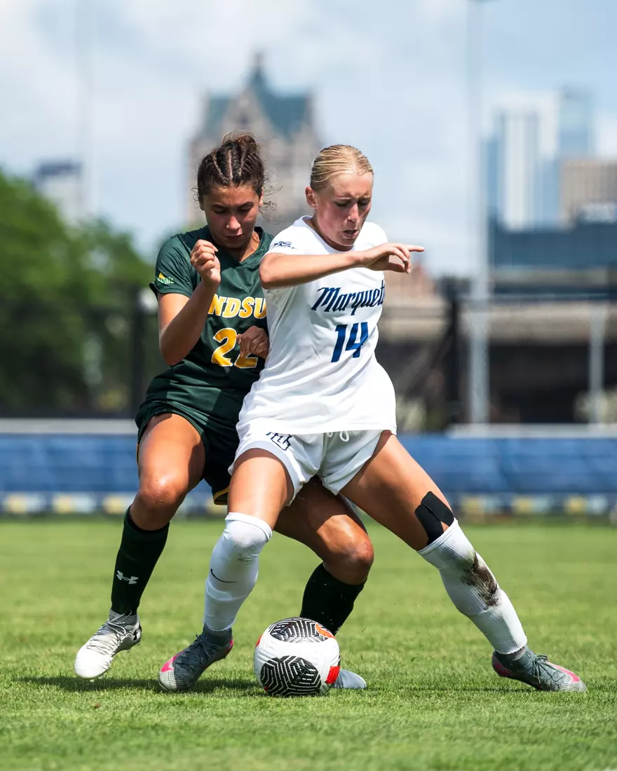 Marquette Womans Soccer defeats NDSU 2-0 at Valley fields in Milwaukee, WI on August 17th, 2025.