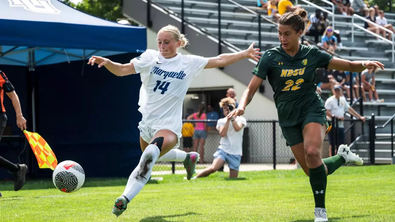 Marquette Womans Soccer defeats NDSU 2-0 at Valley fields in Milwaukee, WI on August 17th, 2025.