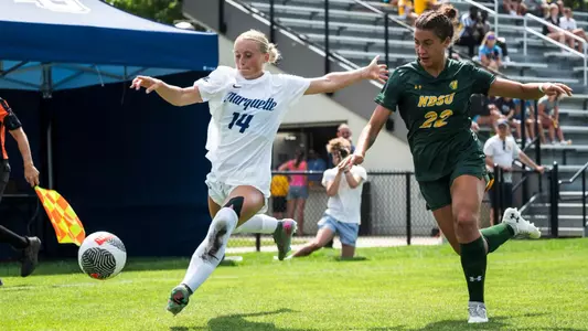 Marquette Womans Soccer defeats NDSU 2-0 at Valley fields in Milwaukee, WI on August 17th, 2025.